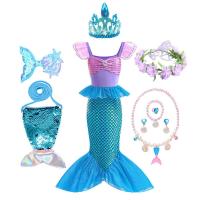 AmyStylish Niñas Princesa Sirena Ariel Cosplay Halloween Fiesta de Cumpleaños Verano Playa Vacaciones Vestido - details 57