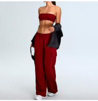 Otoño Invierno nuevo Yoga mujeres elástico de cintura alta pierna recta deportes Casual acampanado Cargo Fitness pantalones largos - details 20