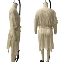 Vestido de Playa de Crochet Disegolado Túnica de Punto Ligera con Cinturón de Poliéster - details 6