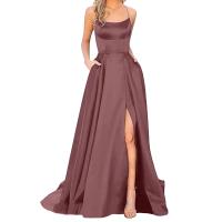 Elegante Vestido Largo de Satén con Cintura Alta Estilo de Boda Delgado para Mujeres - details 5