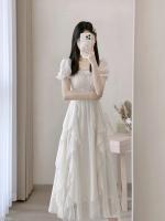 Vestido blanco francés de gama alta para mujer, vestido de princesa Súper Hada, falda larga suave y elegante, verano 2025 - details 1