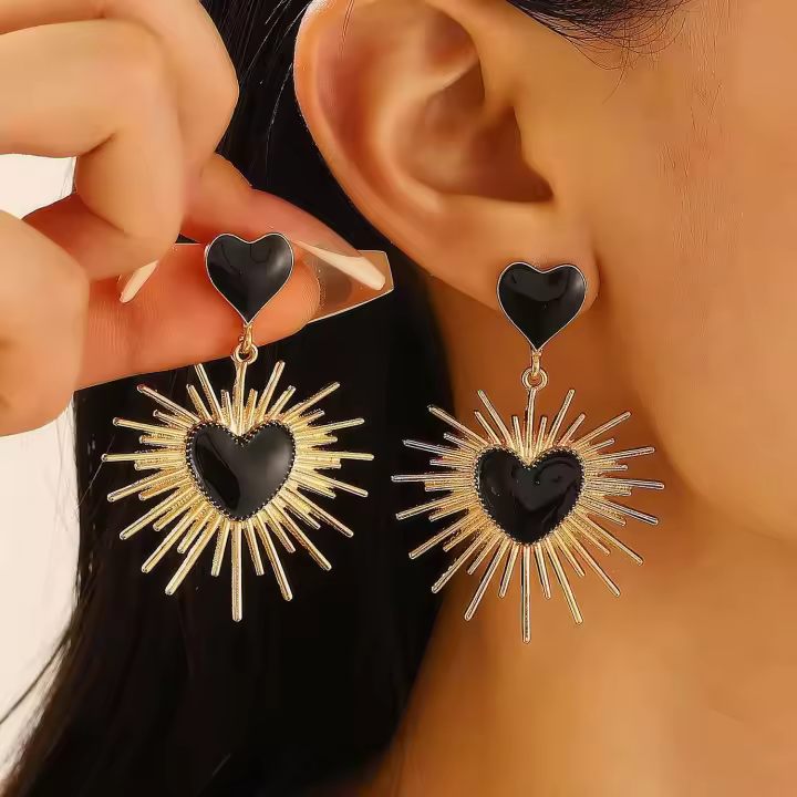 Pendientes colgantes de esmalte de Metal para mujer, corazón de amor geométrico, novedad de 2024, joyería de fiesta moderna - 1