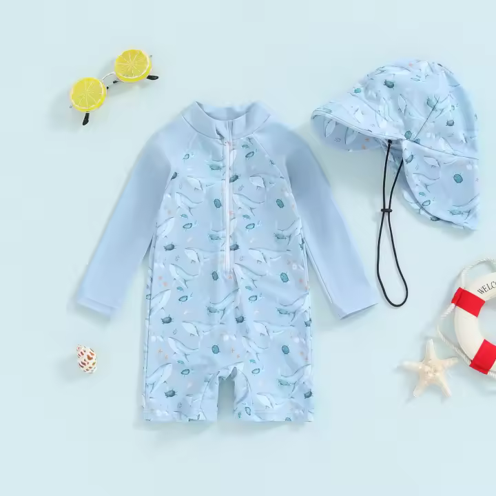 Traje de Baño de Bebé con Estampado de Ballena Rash Guard de Manga Larga - 1