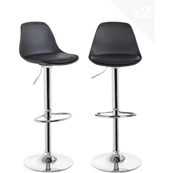 Taburetes de Cocina Ajustables en Altura Estilo de Bar con Resalto de Cuero Sintético+Plástico - 1
