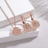 Collar con colgante de flor rosa en cristal dorado para mujeres y niñas, joyería para vestido de novia - details 6