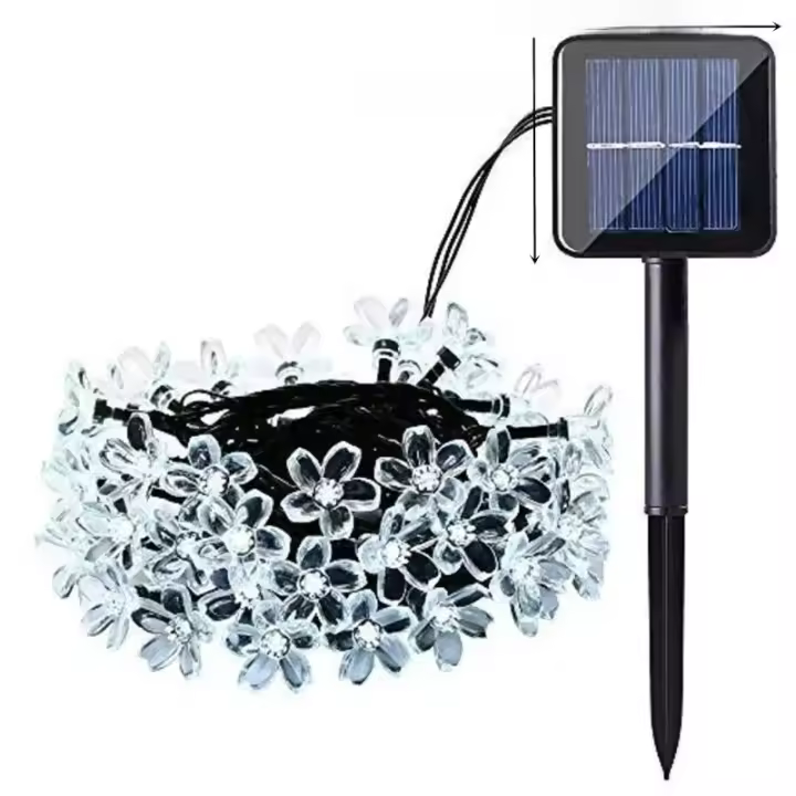 Cadenas De Luces Solares De 5M Con 20LED Para Exterior Impermeables 8 Modos Operadas Por Batería Decoración De Jardín Y Fiesta Flor De Cerezo - 1