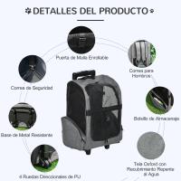 PawHut-carrito de transporte para mascotas, mochila de viaje 2 en 1 con 2 ruedas para perros y gatos, mango retráctil, 42x25x55 cm, color gris - details 4
