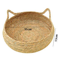 Cesta de cama tejida de ratán para gato, cojín redondo para rascar, cama trenzada de ratán para el hogar, coche, viajes al aire libre - details 2