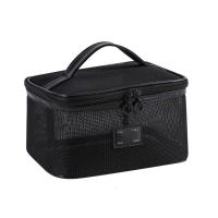 Bolsa de maquillaje de mano de malla portátil informal, bolsa de aseo de almacenamiento con cremallera ligera, estuches de cosméticos cuadrados de gran capacidad para exteriores - details 7