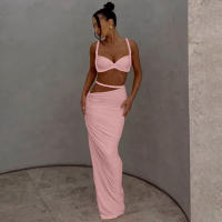 BUNO-Conjunto de 2 piezas de tejido para mujer, camisolas cortas plisadas lisas impresionantes + faldas largas de cintura alta, traje de vacaciones de tendencia femenina - details 38