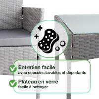 Muebles de jardín de Resina Trenzada Negra - 4 Asientos: 1 sofá, 2 sillones, 1 Mesa de Centro - Cojines Beige con - details 12