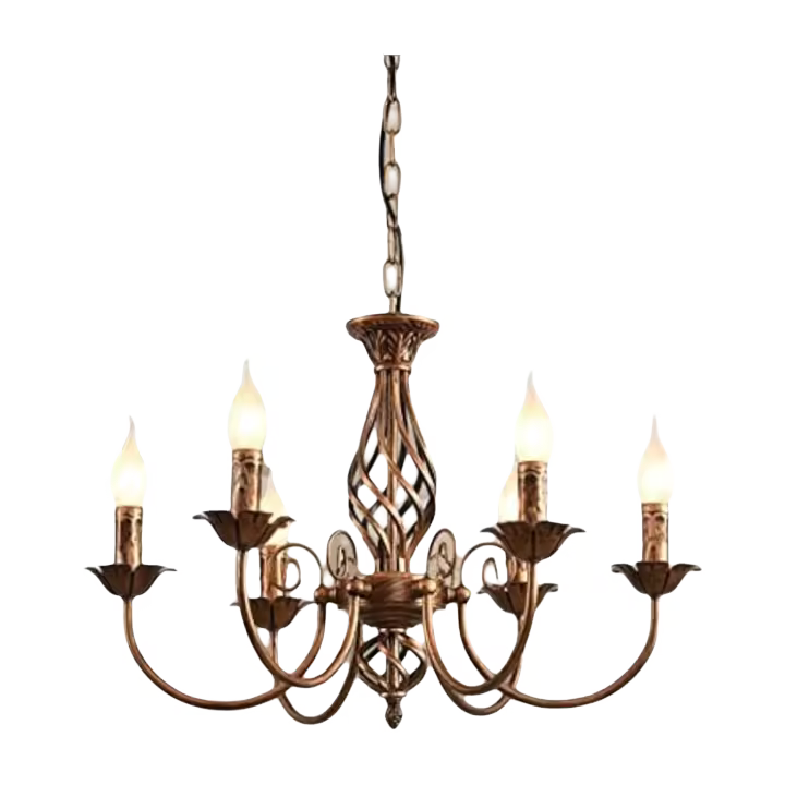 Lámpara en estilo tradicional de casa de campo, candelabro de hierro forjado ajustable en altura vintage de bronce, 6 luces, lámpara colgante de granja para salón, cocina, comedor - 1