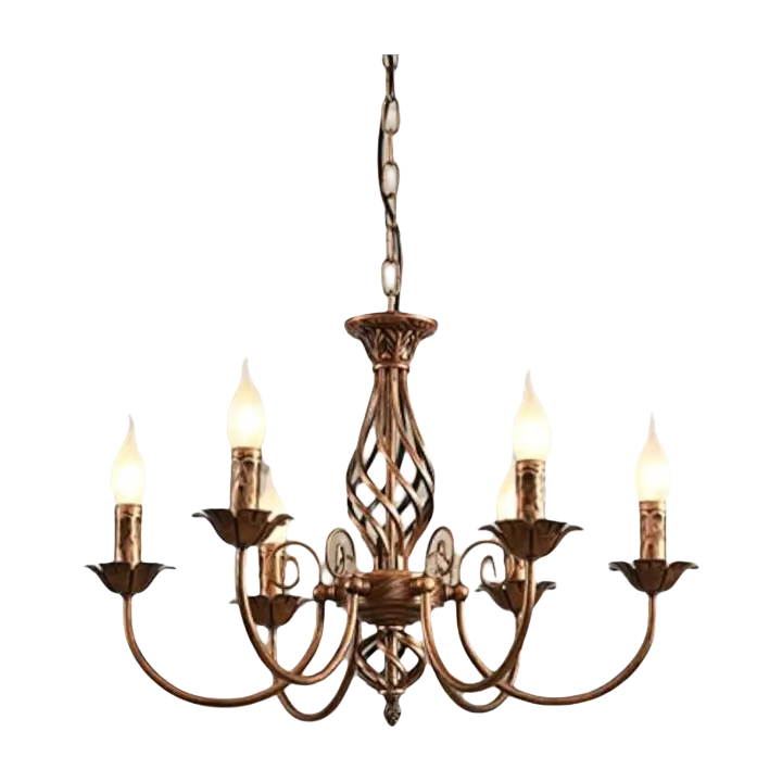 Lámpara en estilo tradicional de casa de campo, candelabro de hierro forjado ajustable en altura vintage de bronce, 6 luces, lámpara colgante de granja para salón, cocina, comedor - 1