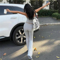 BUNO-Conjunto informal de 2 piezas de gato extraño para mujer, camisola deportiva con cuello Halter y pantalón acampanado, ropa de calle a juego, liso y elástico, sencillo - details 4