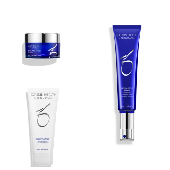ZO SKIN Cleanser 200ml Pulimento Exfoliante 65g + Radical Night Repair 60ml Set de Tres Piezas - 1