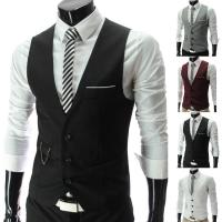 Chalecos para hombre con cuello en V, sin mangas, con botones y bolsillos, chaleco de traje a la moda. - details 3