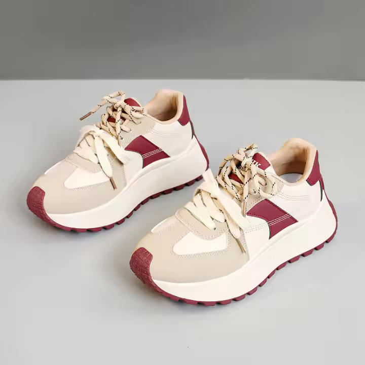 Zapatillas de Mujer de Moda Otoño 2024 Suela Gruesa, Estilo Casual, Patchwork de Cuero, Zapatillas Estudiantiles - 1