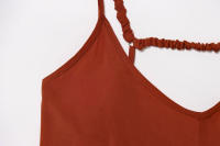 TRAFZA-vestidos Midi elegantes de verano para mujer, estilo pijama, lisos, sin mangas, con espalda descubierta y cuello en V, vestido plisado con tirantes drapeados - details 14