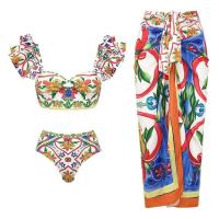 Conjunto de bikini con volantes para mujer, bikini brasileño estampado, traje de baño con falda, traje de playa para niña 2024 - details 22