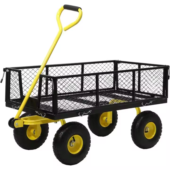 Carro de acero, carros utilitarios 2 en 1 de alta resistencia con capacidad de 900 libras y lados de malla extraíbles para convertirlo en plataforma plana, 240 °   Giro en U 10" - 1