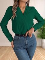 Blusa elegante de oficina de negocios para mujer, camisas elegantes de manga larga con cuello en V en capas, Tops de trabajo 2024 - details 15