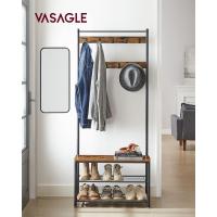 Perchero con estante para zapatos, mueble de entrada con banco, 3 en 1, estructura de acero, para entrada y pasillo, 32 x 70 x 177 cm, estilo industrial, marrón rústico y negro HSR41BX - details 1