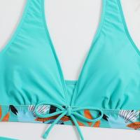 Bikini abierto con estampado de hojas retro en talla grande, conjunto de traje de baño de dos piezas con correas estables para mujer - details 50
