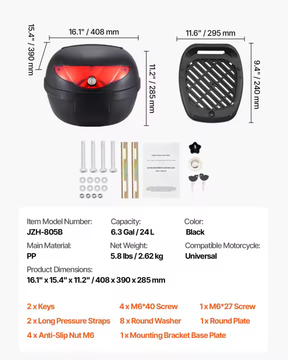 SucceBuy Maleta superior para motocicleta, caja trasera de motocicleta de material PP duradero universal con panel reflectante - 1