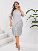 Plus size cocktail dresses for curvy women elegant formal 2024 summer outfit embroidered floral lace midi evening dress - details 6
