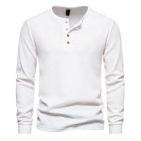 Camiseta de manga larga Henley para hombre, camisa básica transpirable con botones, informal, Color sólido, otoño - details 7