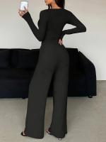 Nuevo Conjunto de Moda de Temporada Corta 2025 Camiseta de Manga Larga, Pantalones de Pierna Ancha, Cuello en V - details 11