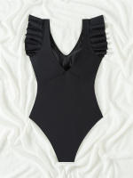 Bañador de una pieza para mujer, traje de baño con volantes y cuello en V, Monokini Sexy, ropa de playa sin espalda para verano - details 9