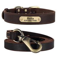 perro cuero auténtico, conjunto de Collar personalizado mascotas correa, placa con grabado gratis para perros pequeños, medianos - details 1