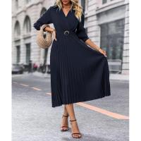Vestido de manga larga plisada para mujer, elegante, hermoso, color sólido, moda - details 7