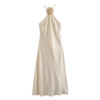 Halter floral para mujer con hombros descubiertos Satén largo ss - details 1