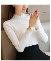Suéter con volantes y cuello simulado para mujer, jerséis lisos de punto de manga larga, suéter informal a rayas para mujer, Otoño Invierno 2023 - details 10