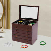 Caja de almacenamiento de joyas de madera grande con espejo, organizador de joyas Vintage de 6 capas, 30x20,2x29cm/11,81x7,95x11,41 pulgadas - details 0