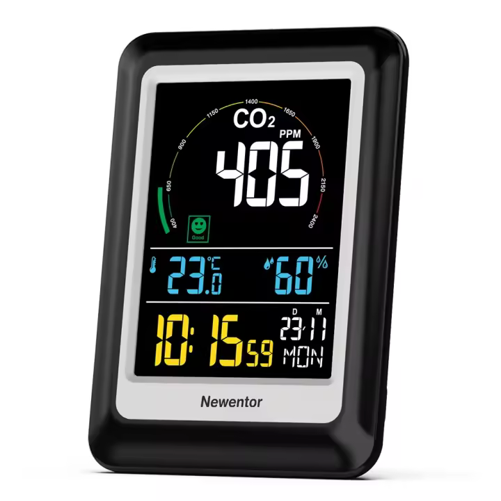 Medidor de Calidad del Aire CO2 Detector 5 en 1 con Termómetro Digital Higrómetro Alarma de Reloj - 1