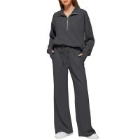 Conjunto casual de dos piezas para mujer: sudadera extragrande con media cremallera y pantalones deportivos de pierna ancha - details 56