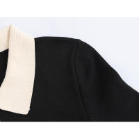 Vestido corto de punto con cuello polo y mangas hasta el codo para mujer, estilo vintage, con parches negros, mini vestido informal de otoño. - details 4