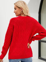 Suéter de cuello redondo de Color sólido para mujer, Jersey suelto británico, Jersey de punto rojo, Tops casuales para mujer - details 3