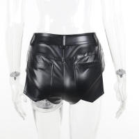 Pantalones cortos de mujer, sexy, suela elástica de PU con cintura alta para invierno - details 9
