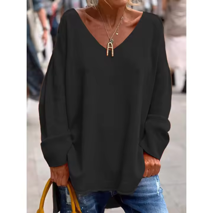 Suéter De Punto Con Cuello En V Y Manga Larga Para Mujer Estilo Casual Suéter Sobredimensionado Con Bajo Extensión Poliéster Sin Cierre - 1