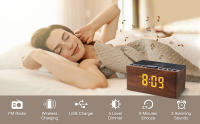 Reloj De Alarma De Madera ANJANK Con Estación De Carga Inalámbrica Para iPhone/Samsung 5 Niveles De Dimmer Carga USB 9 Sonidos De Alarma FM Radio - details 0