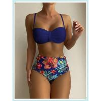 Conjunto de bikini bandeau liso, estampado tropical sexy, traje de baño mejorado para mujer, traje de baño de cintura alta con encaje en la espalda, ropa de playa - details 16