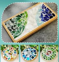 Posavasos de Mosaico Hecho a Mano DIY Almohadilla de Bambú para Taza Patrón de Corazón Cuadrado - details 6