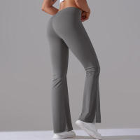 Leggings de yoga de color sólido para mujer, pantalones acampanados de cintura alta, elásticos, entrenamiento, pierna ancha - details 10