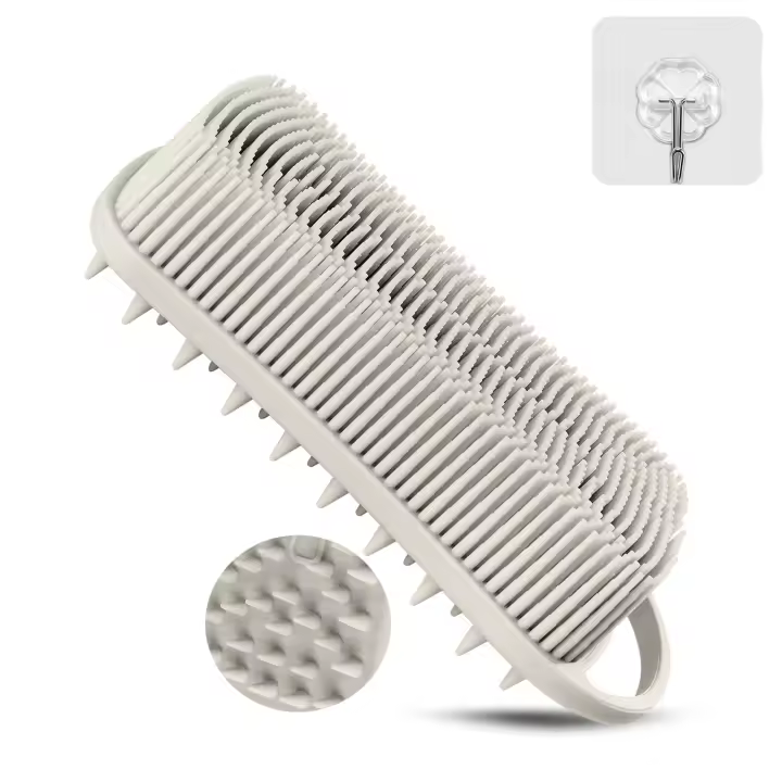 Cepillo de limpieza corporal de silicona, cepillo corporal 2 en 1, cepillo para el cuero cabelludo, adecuado para ducha y baño, fácil de limpiar, buena espuma, estimula la circulación sanguínea más sanitario que la lufa, adecuado para mujeres y hombres. 1 - 1