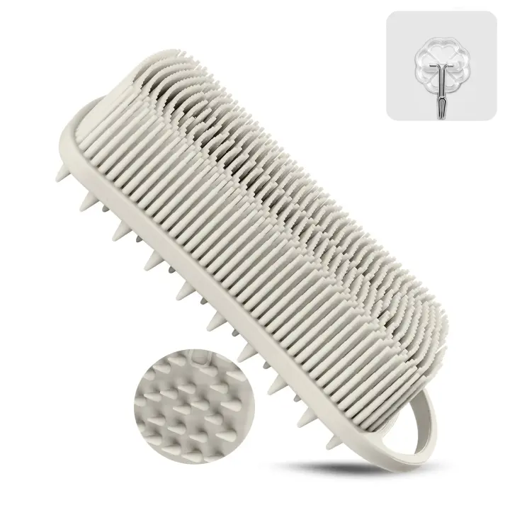 Cepillo de limpieza corporal de silicona, cepillo corporal 2 en 1, cepillo para el cuero cabelludo, adecuado para ducha y baño, fácil de limpiar, buena espuma, estimula la circulación sanguínea más sanitario que la lufa, adecuado para mujeres y hombres. 1 - 1