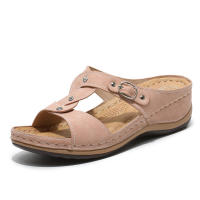 Sandalia 2025 sandalias de pedrería con punta redonda, tacón plano, estilo ahuecado, zapatos de mujer cómodos para el verano - details 4